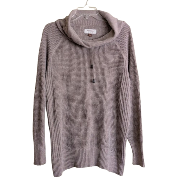 Sonoma Cowl Neck Sweater Oatmeal Light Brown Waffle Rib Knit Long Sleeves - Picture 1 of 14